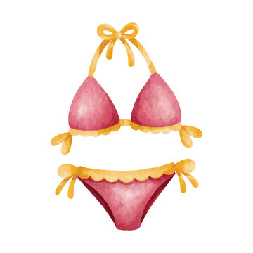 Watercolor Bikini Illustration Isolated on White Background. Perfect for summer, beach, swimwear, fashion, vacation, and tropical designs.