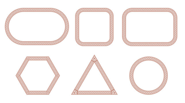 Brown Vintage Braided Geometric Frames Oval Square Rectangle Hexagon Triangle Circle Borders PNG