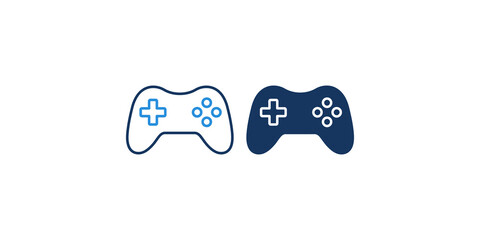 Outline and filled blue game controllers for video gaming consoles on transparent background entertainment. © Png World Collection