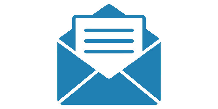 Open blue envelope with white letter icon illustration on transparent background design symbol message concept.