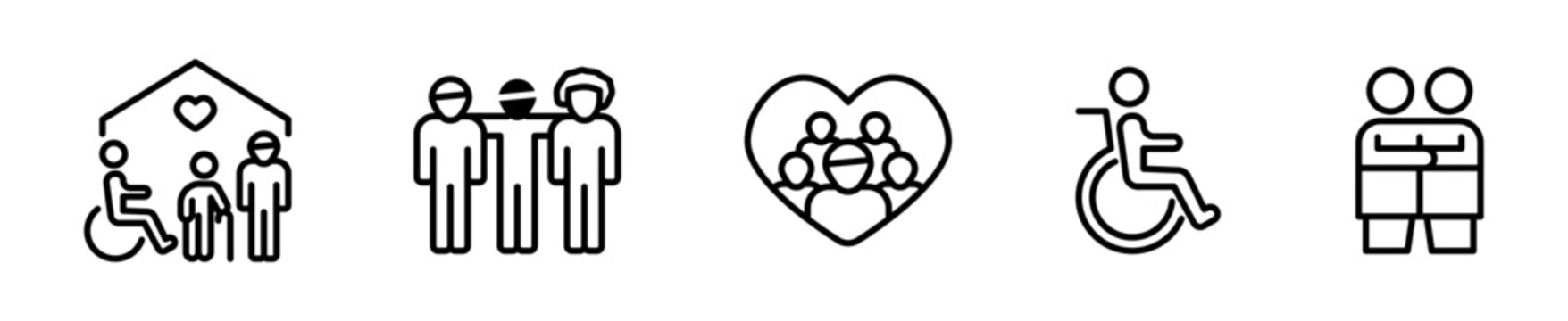 Set de iconos de diversidad e inclusi&oacute;n DEI. Diversidad cultural, inclusi&oacute;n, accesibilidad, igualdad de oportunidades y respeto. Vector outline