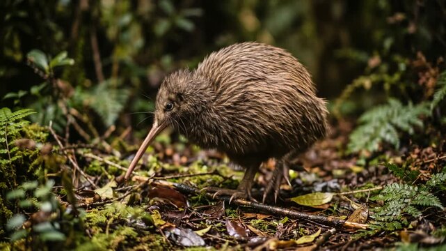 kiwi bird close up at morning light in fiordland new zealand forest video
