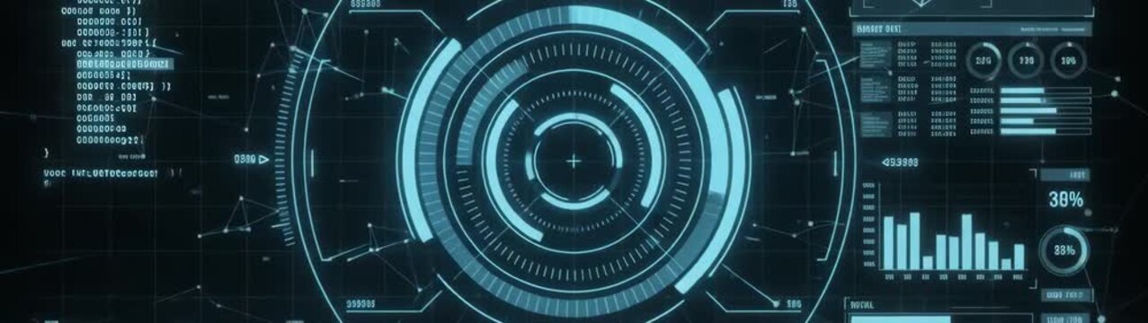 Futuristic hud interface with data processing and target scanning digital technology and artificial intelligence.