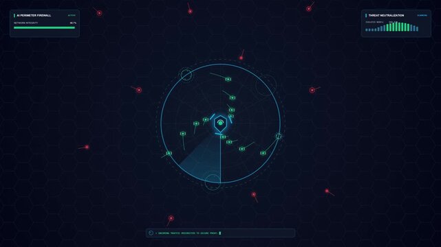 AI Cyber Security Automated Threat Neutralization Digital Defense System Motion Illustration