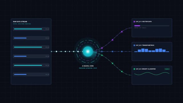 AI Data Processing Pipeline Automating Digital Workflow Systems Motion Illustration