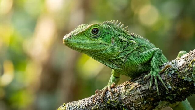 knight anole close up at morning light in cuba tropical forest video