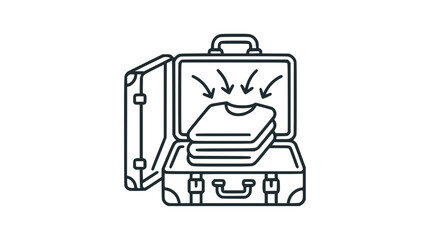 Fototapeta premium Minimalist Line Art Illustration of an Open Travel Suitcase with Packed Clothes