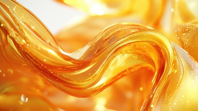 Flowing amber and tangerine liquid with glittering particles