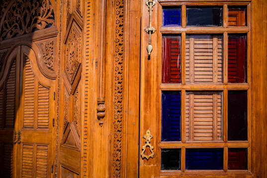 Arabic designs on the buildings in Marrakesh, Morocco.