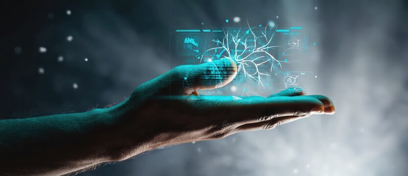 Digital Decision Engine &ndash; Futuristic artificial intelligence system processing information through an interactive digital interface for automated analysis and smart decision making.