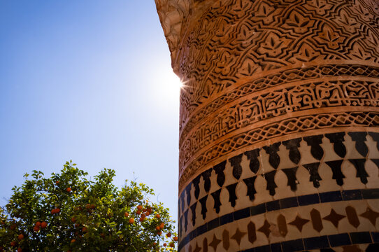 Arabic designs on the buildings in Marrakesh, Morocco.