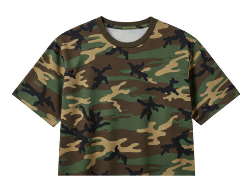 Green camouflage print t-shirt for men and women isolated on transparent background