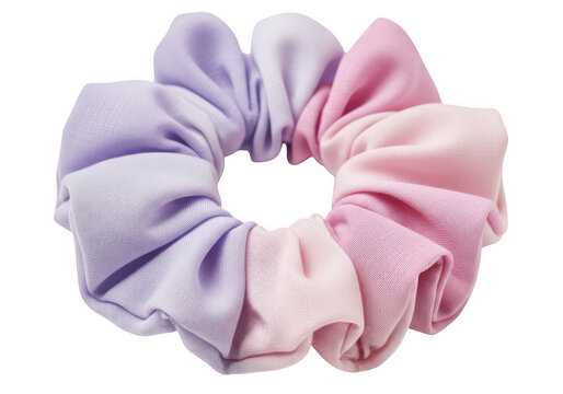 Pastel pink and purple lace hair scrunchie accessory isolated on transparent background
