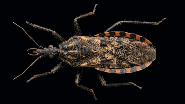 top down kissing bug close up isolated on black background studio macro in arizona usa video