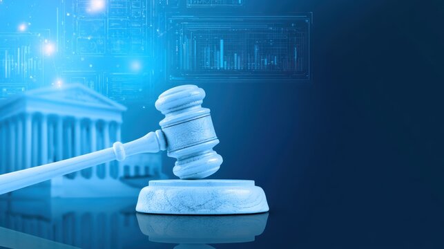 Justice legal gavel and courthouse building abstract data