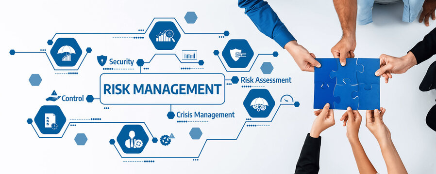This stock photo illustrates a collaborative approach to risk management, showcasing hands engaging in a structured assessment process to ensure security and control in business. Amity