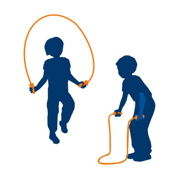 Children Jumping Rope Silhouettes &ndash; School Physical Education Vector Illustration