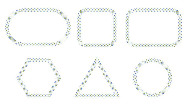 Blue Green Dotted Geometric Frames Oval Square Rectangle Hexagon Triangle Circle Borders PNG