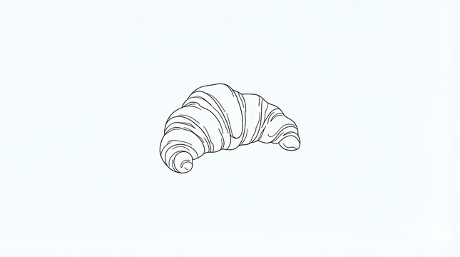 Line art drawing of a classic French croissant pastry, minimal black and white vector sketch