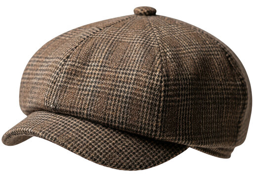 Brown tweed flat cap for men isolated on transparent background