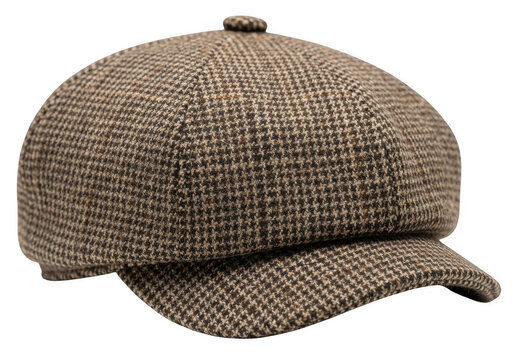 Brown tweed flat cap for men isolated on transparent background