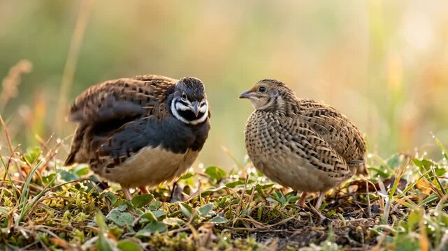 two king quails close up at morning light in northern australia tropical grassland video