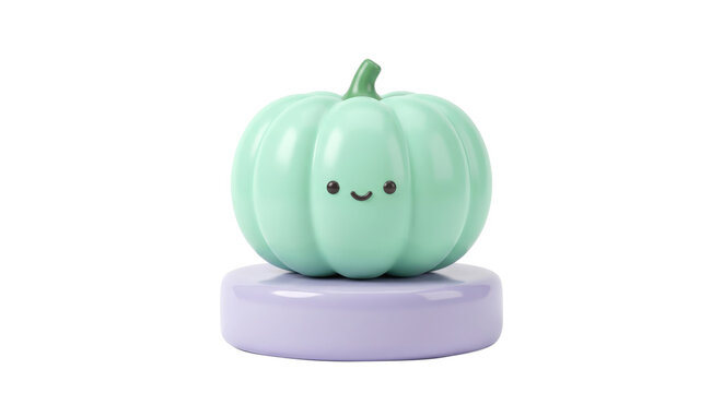 ute Green Pumpkin Cartoon Character Sitting on a Purple Platform
