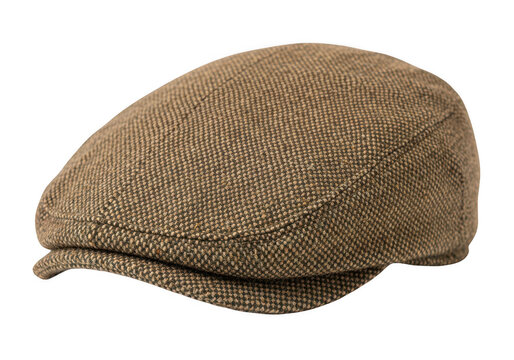 Classic brown tweed flat cap for men isolated on transparent background