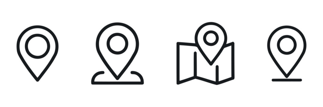 Location pin icons in a linear style depict points on a map
