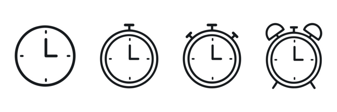 Four variations of timekeeping devices shown as flat line icons