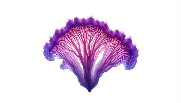 Purple mushroom gills with delicate pink edges create organic abstract shape for design.
