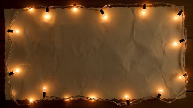 Warm fairy lights framing a textured paper background