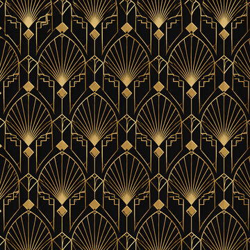 Luxury Art Deco Geometric Seamless Pattern with Elegant Fan and Diamond Motifs