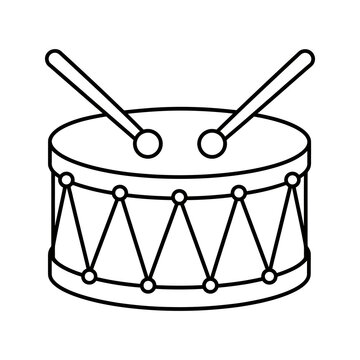 Traditional festival drum with drumsticks outline vector design element.