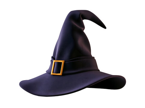 Dark purple witch hat with gold buckle.