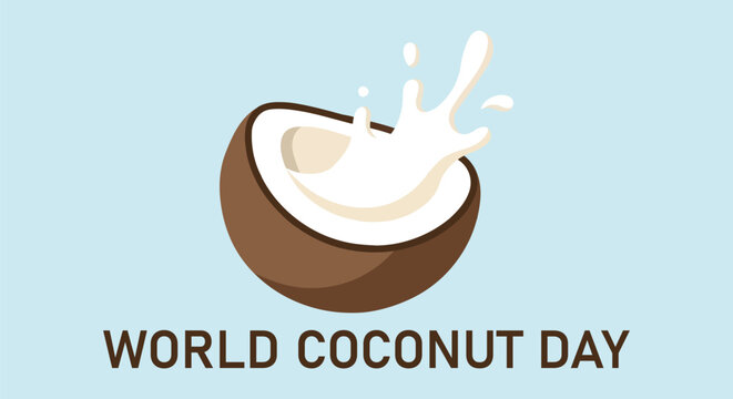 World Coconut Day Banner Illustration With Fresh Milk Splash Creative Design