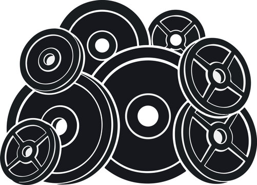 Barbell weight plates vector, gym equipment pile, black iron barbell discs for bodybuilding
