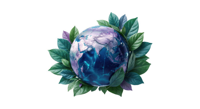Planet Earth Surrounded by Green Leaves Eco Sustainability Concept