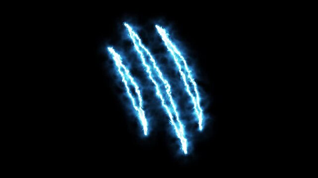 Monster Claw Scratch Mark isolated in Black Background fast Animation. animal scary paw slash. neon monster claw marks scratching animation for video editing and vfx designs isolated on solid 