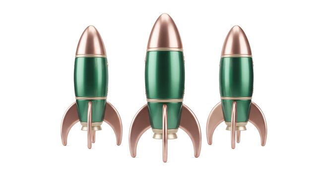 Three Colorful Rockets Isolated on White Background