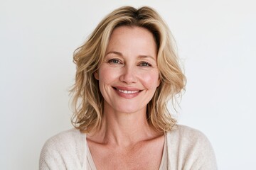 Fototapeta premium Studio portrait of a happy woman in casual wear with a warm, direct smile