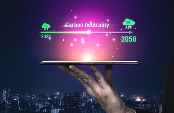 Carbon neutrality timeline illustrates carbon, neutrality, and reduction targets from 2024 to 2050 to support global sustainability and green initiatives Vouch