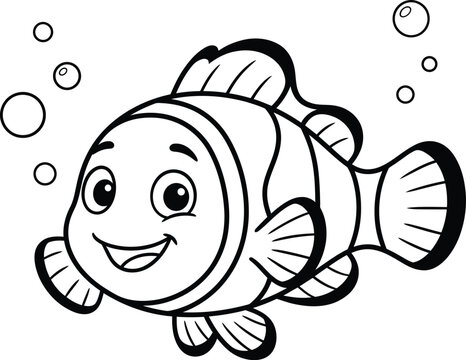 Cute cartoon clownfish with bubbles isolated on transparent background