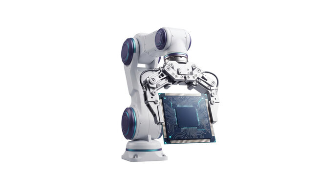 Humanoid Robot Holding Microchip Processor for AI Technology Concept