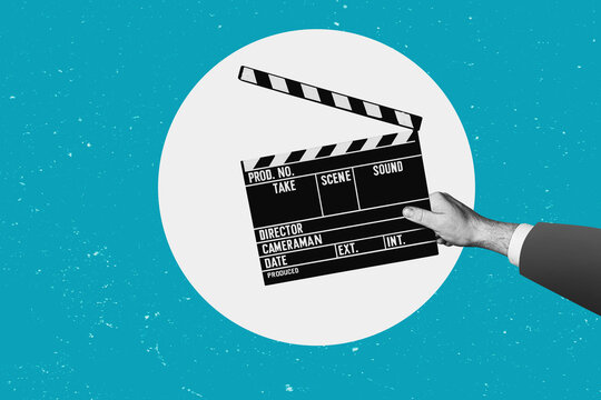 Movie clapper. Retro film movie clapper, isolated on free white background. Vintage cinema poster.