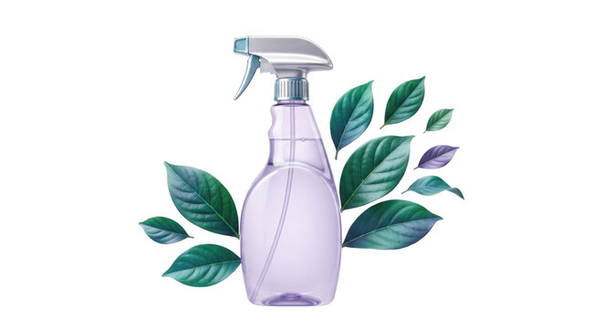 Eco-Friendly Cleaning Spray Bottle with Green Botanical Leaves