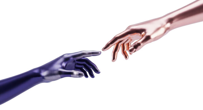 Human and Robot Hands Reaching Toward Each Other for AI Connection Concept