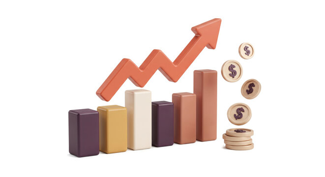 Rising Bar Chart with Arrow Coins and Dollar Symbols