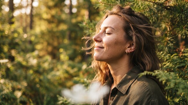 Young woman enjoying nature and reflecting during World Day of Sobriety  