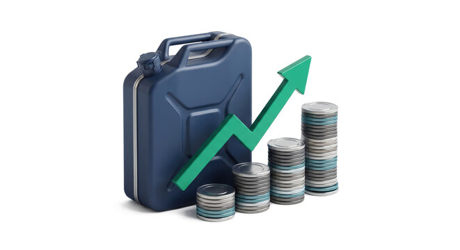 Fuel Canister with Stacked Coins and Rising Arrow for Energy Price Growth